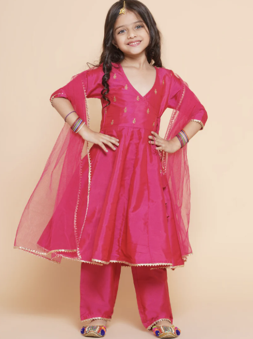 Pink Embroidered Kurta With Trousers & With Dupatta - Image 5